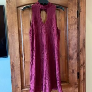 Burgundy lace slip dress with solid slip under and keyhole neck